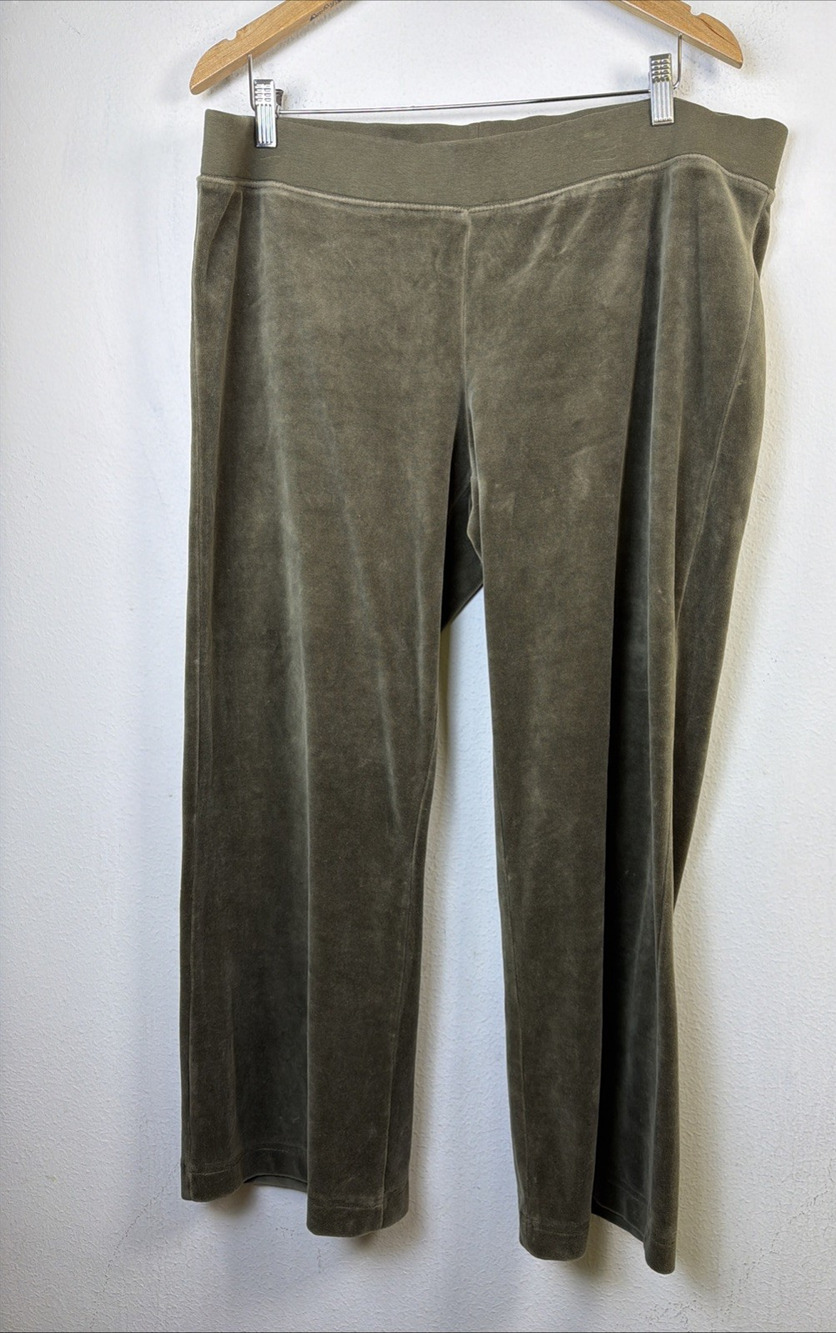 Cabi Pants XL Women's olive green Velvet Velour style 407 wide leg lounge casual
